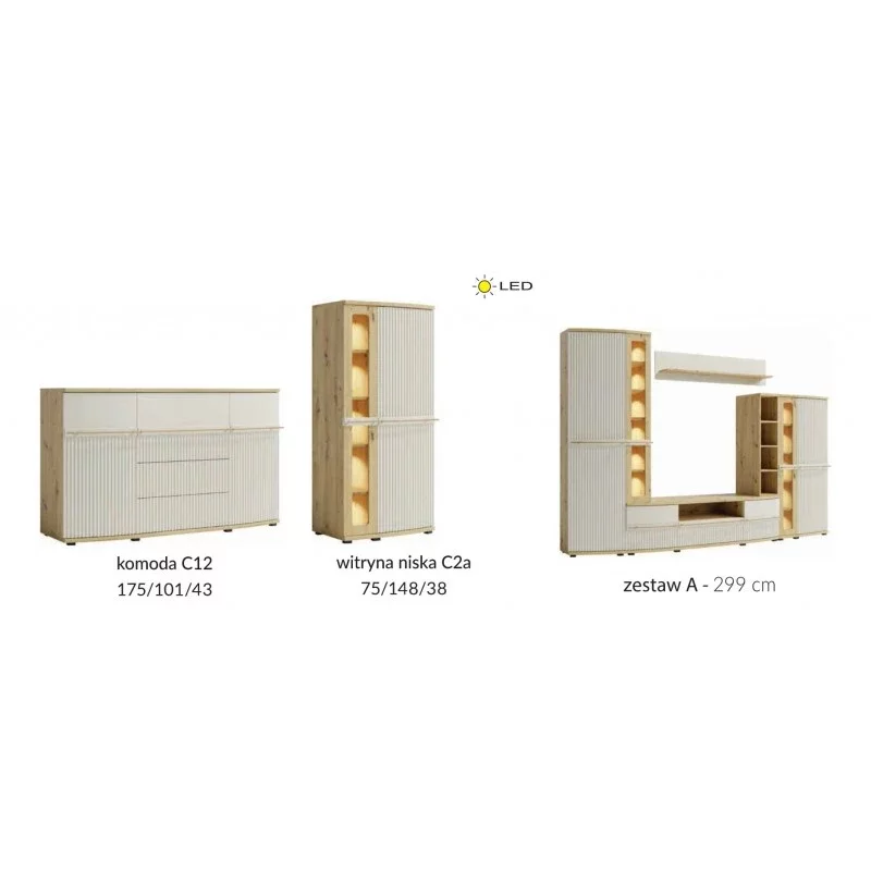 Set Living CANDY 1 - Stejar Artisan - Cashmere - 299 cm